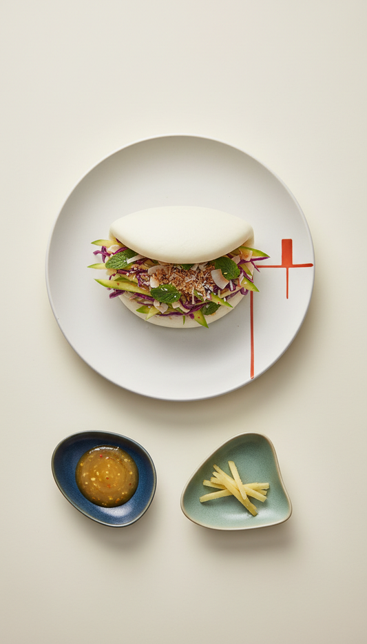 Porcelain Bao with Tropical Mint Slaw
